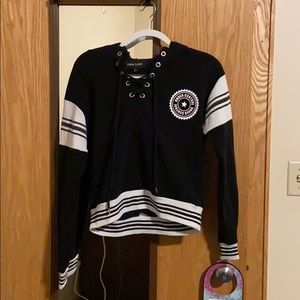 Black and white hooded sweatshirt